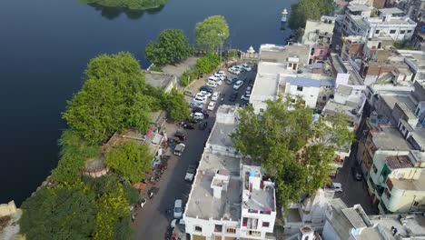 Rooftop Of Houses In Udaipur Near The Lake Pichola In Rajasthan, India.  - top view - aerial drone