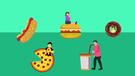 group animation of fat people eating junk foods