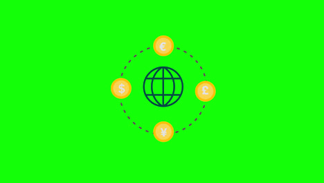 Welt-Geldwechsel-Icon-Loop-Animation-Mit-Alphakanal,-Transparentem-Hintergrund,-Prores-444