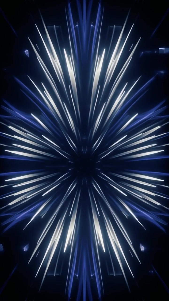 Abstract Kaleidoscope Motion Background with Glowing Blue and White Light Streaks