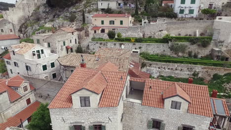 flying over the city of sibenik, panoramic view of the old town center and coast