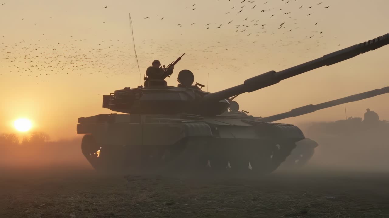 Carri armati militari all'alba/al tramonto