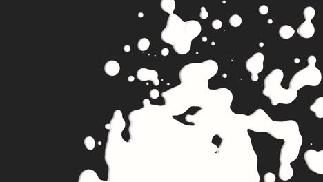 abstract flowing white liquid and splashes spots on black gradient