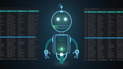 animación del icono de un chatbot y procesamiento de datos