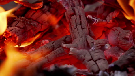 close-up of a fire pit showing glowing red hot embers