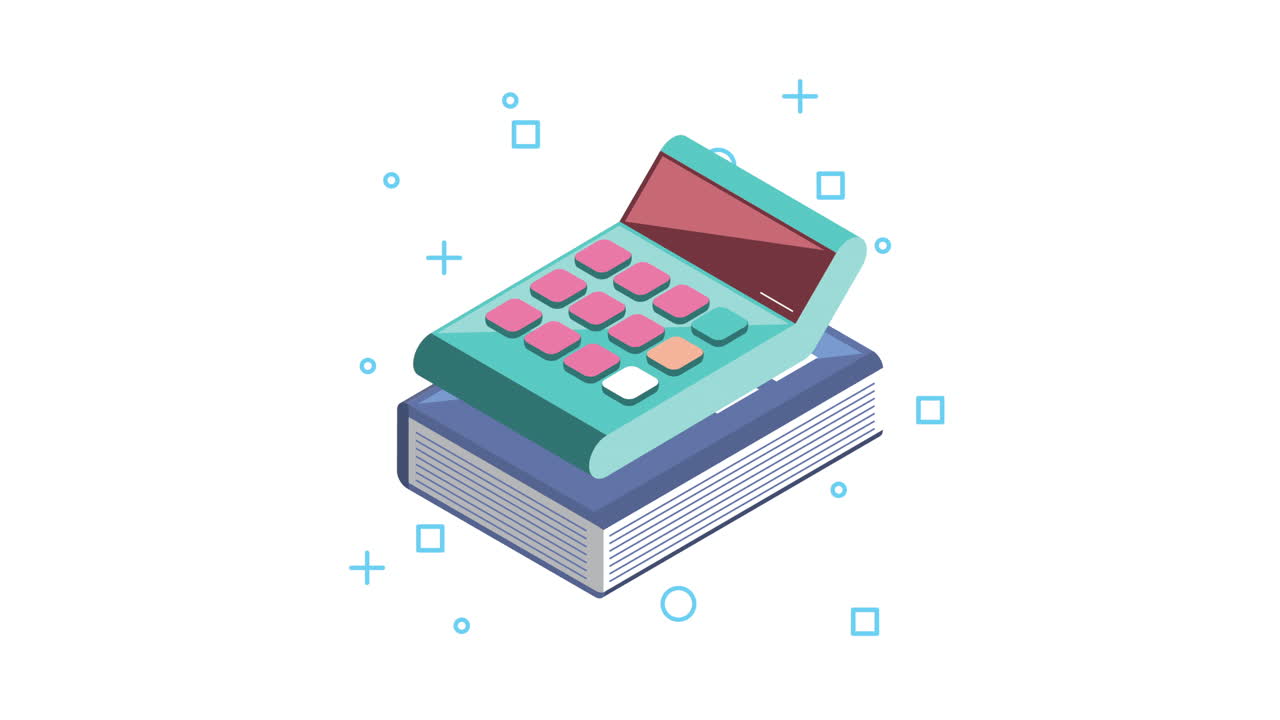 libro y calculadora animación de estilo isométrico