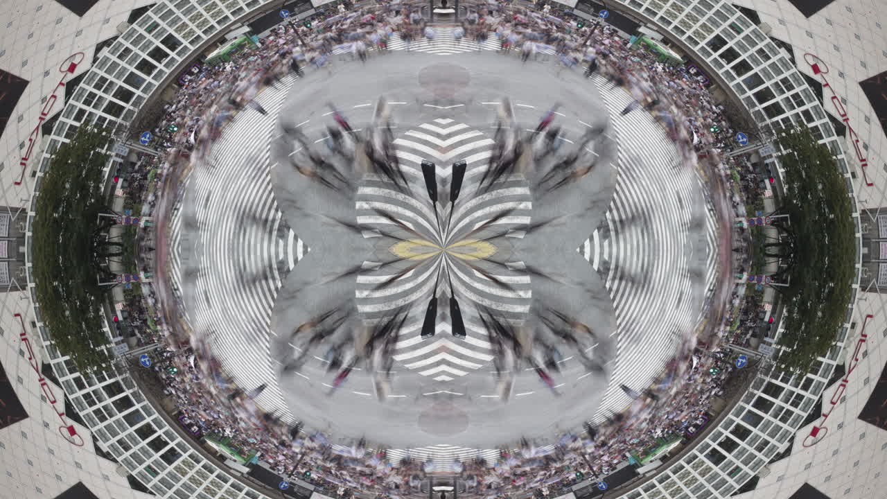 timelapse of tokyo city scene and skyline made into abstract fisheye tiny planet