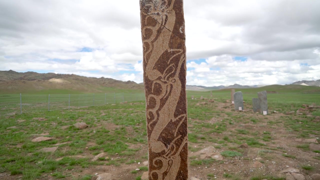 Ancient Deer Stone Monument in the Mongolian Steppe