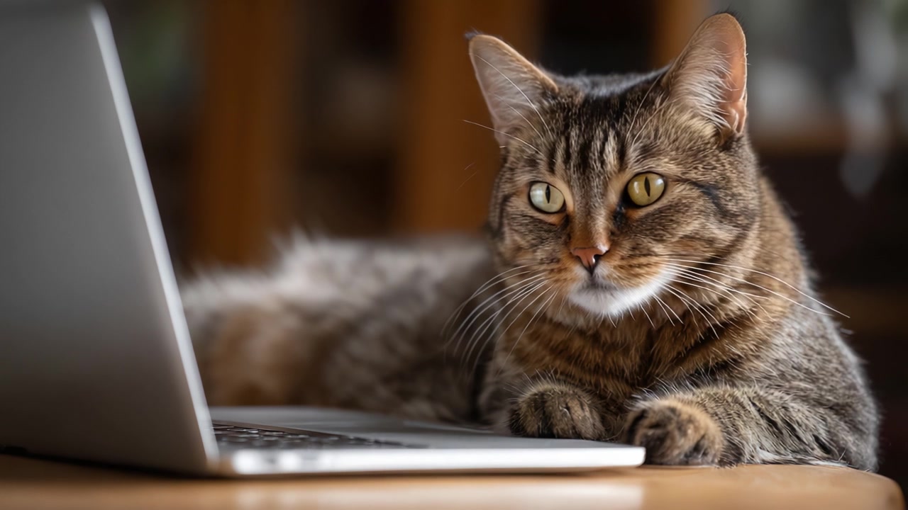 Gatto Curioso Impegnato con il Laptop: Un Adorabile Felino Osserva lo Schermo con Concentrazione e Intrigo, Catturando un Momento di Moderna Interazione Animale Domestico con la Tecnologia.