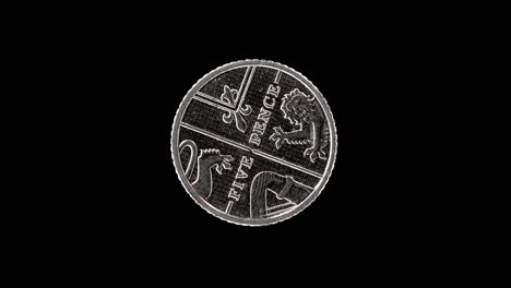 united kingdom 5 pence 2012 reverse showing royal shield segment, macro loop on black background