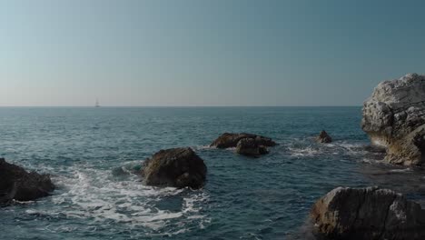 close to water drone shot between cliffs and rocks near seashore-3