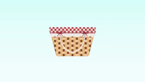 animation of picnic basket icon on blue background