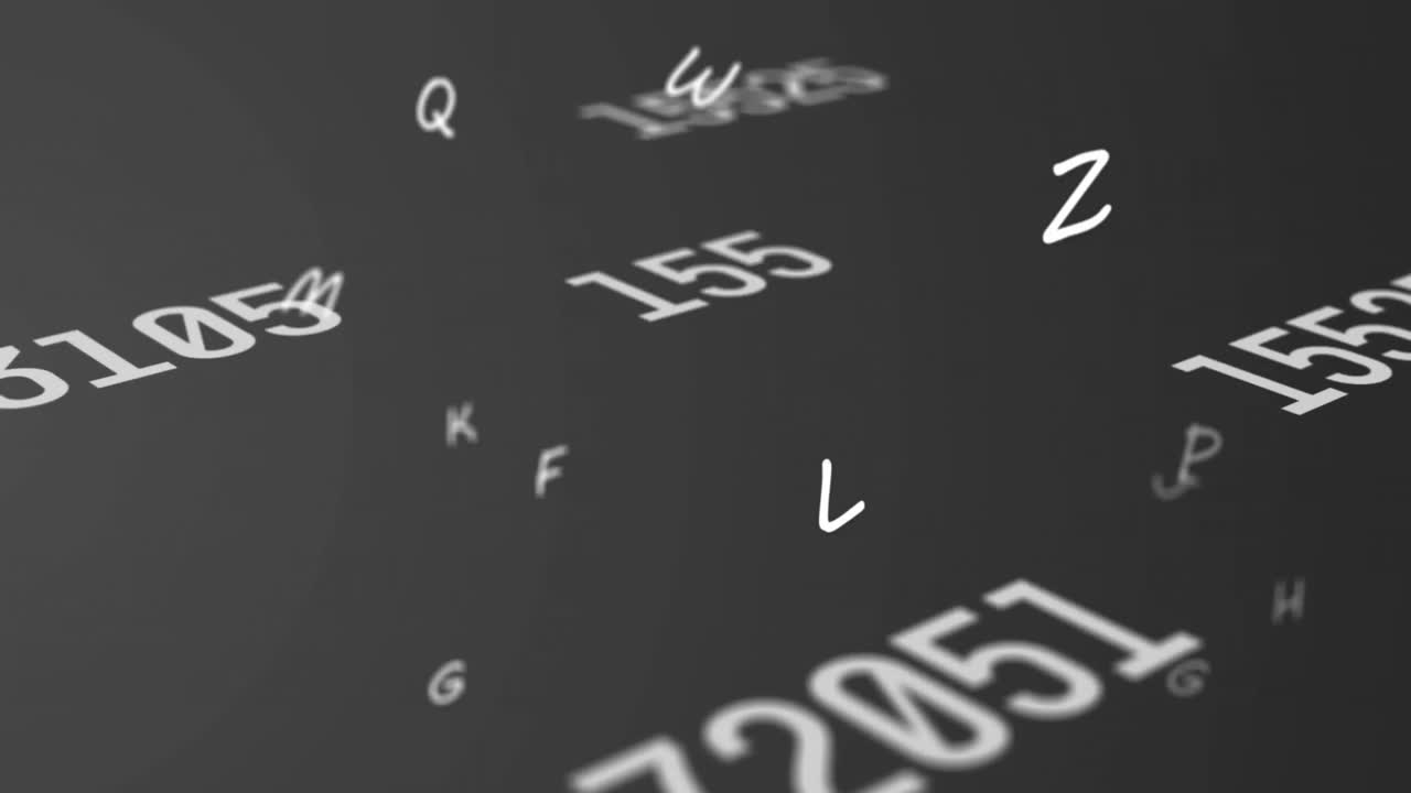 Animation of numbers and letters changing on grey background