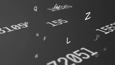 animazione di numeri e lettere che cambiano su sfondo grigio