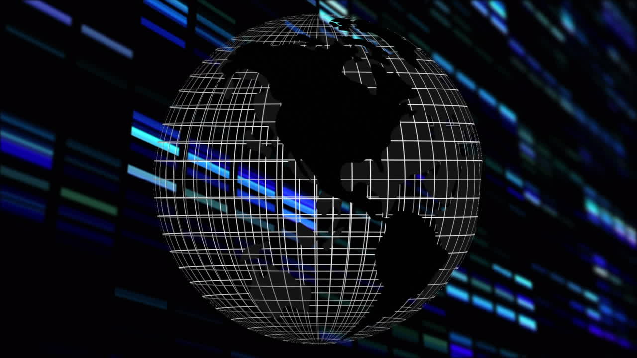 Animation of globe over flickering blue stripes