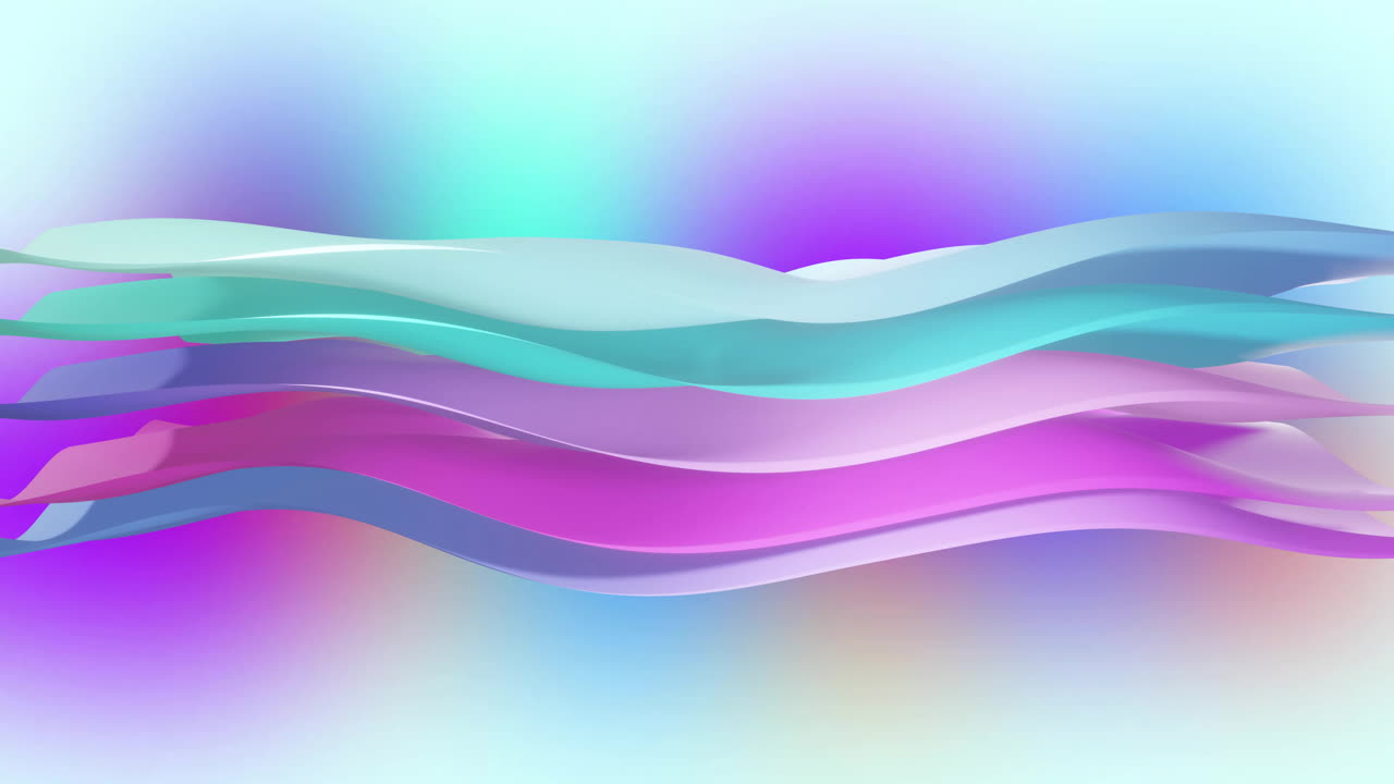 Animation of multi coloured layers waving over gradient purple to blue background
