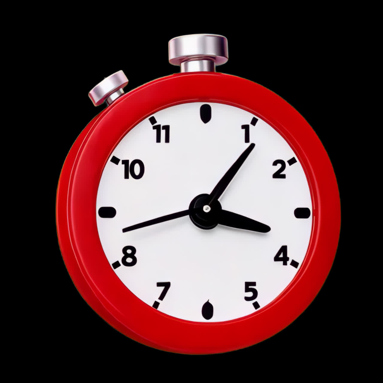 Red stopwatch animation isolated asset, transparent 4K video, alpha channel, ProRes 4444