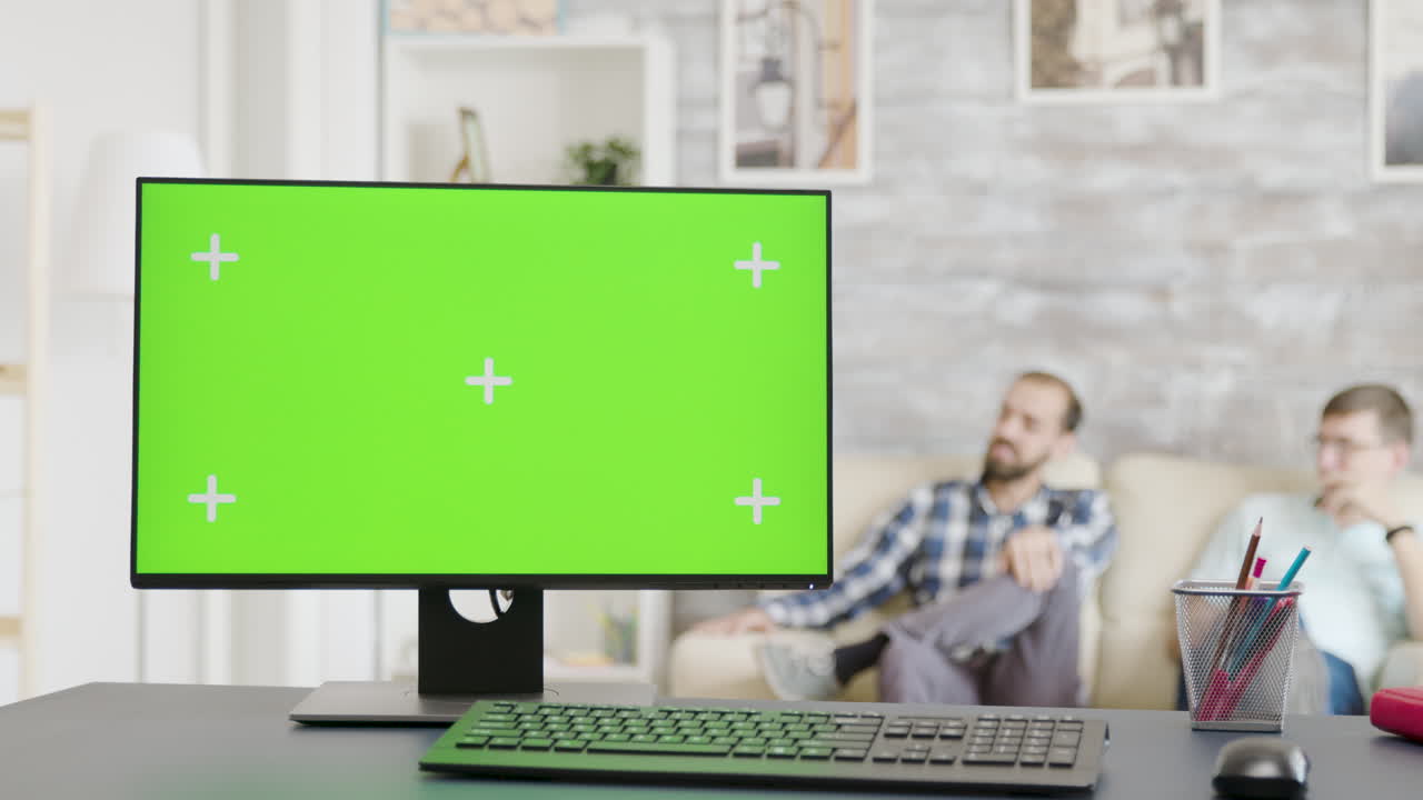 Computer with Green Screen in Living Room