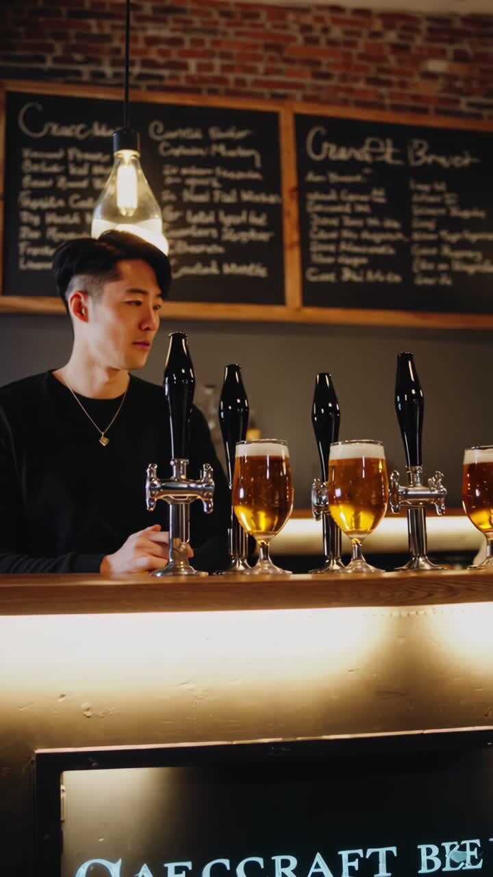 Personale del bar che serve birra artigianale
