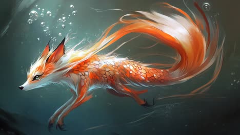 mythical underwater fox-mermaid