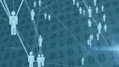animación de la red de conexiones con iconos de personas a través de codificación binaria