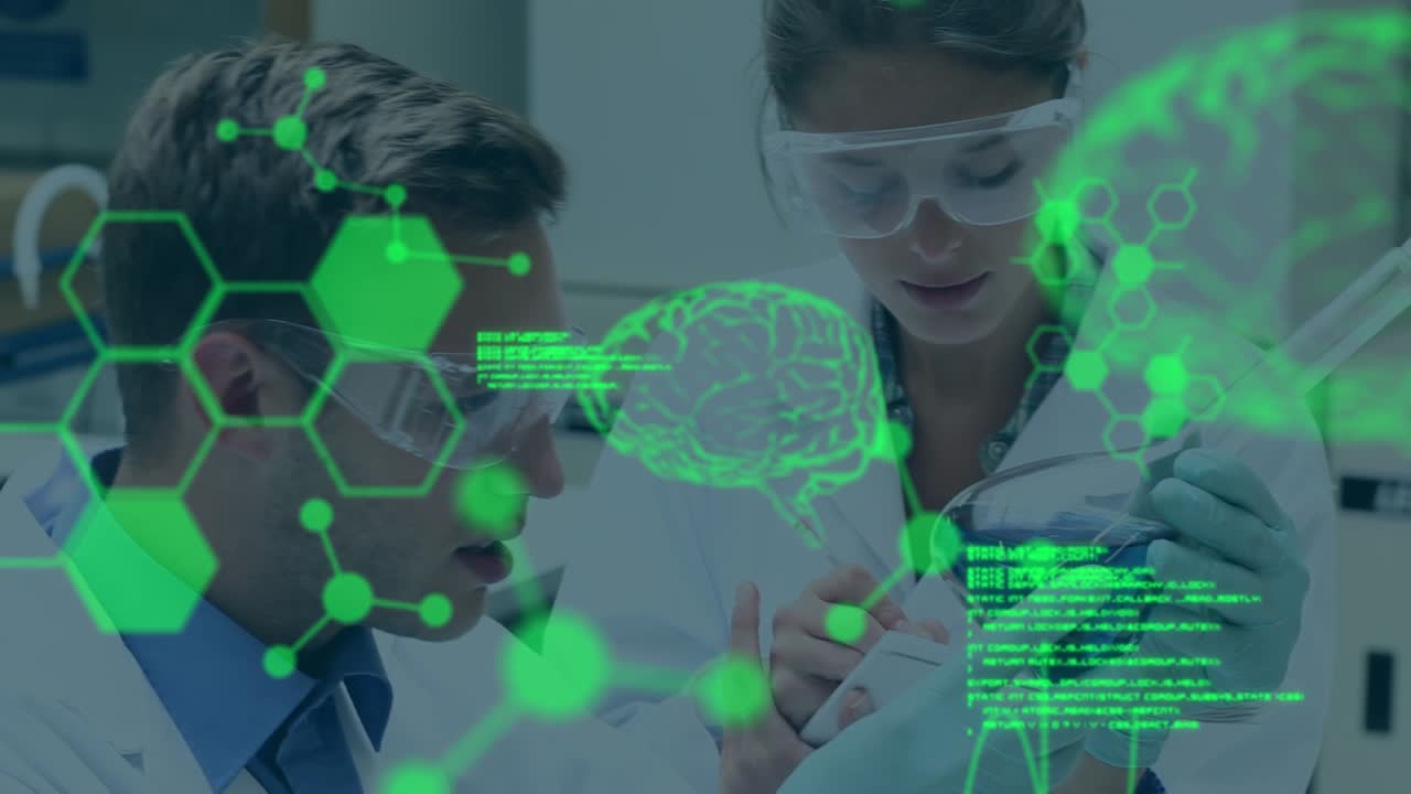 Animazione di elaborazione dati su diversi scienziati e scienziate