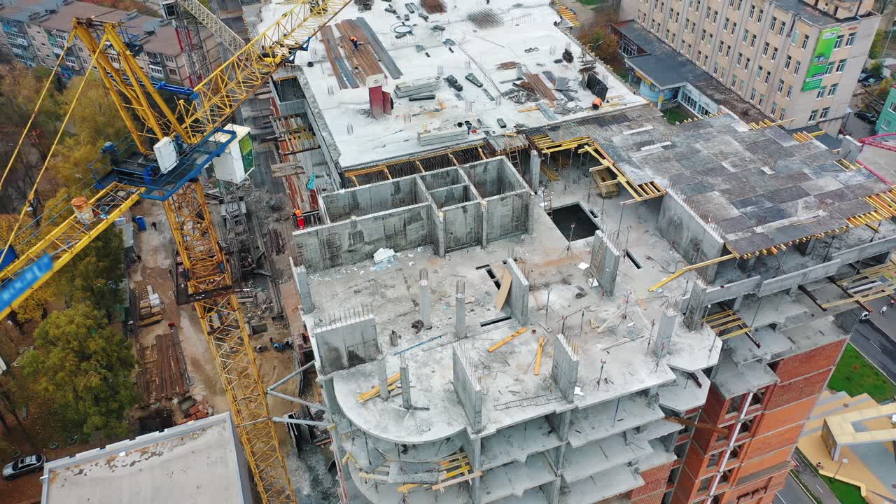 Construction of a residential apartment complex. Aerial view.