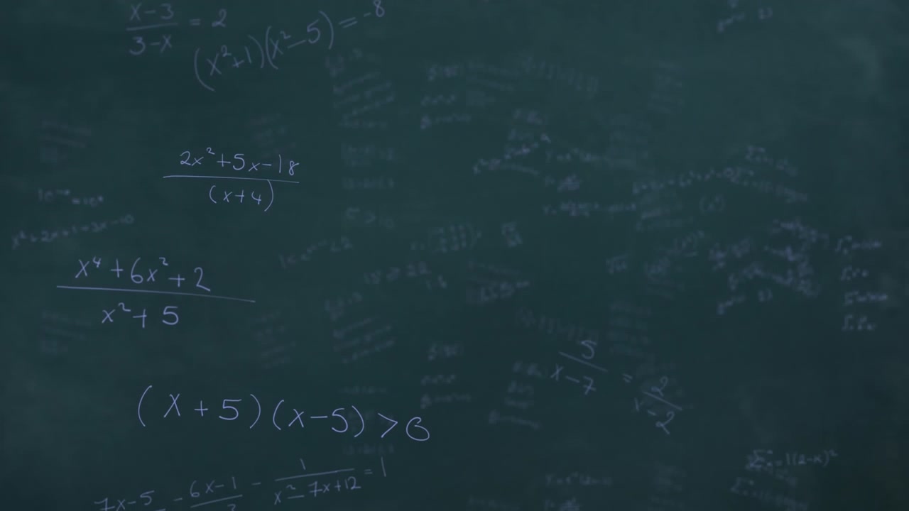 Animation of mathematical equations over grey background