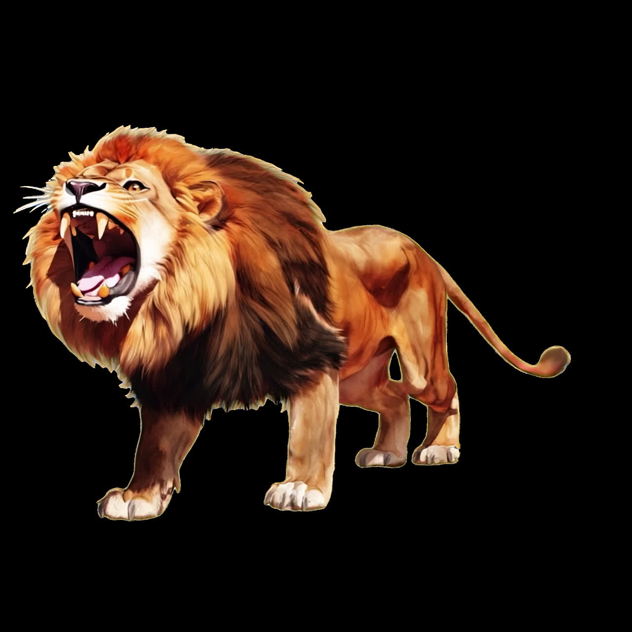 Majestic lion roaring fiercely animation isolated asset, transparent 4K video, alpha channel, ProRes