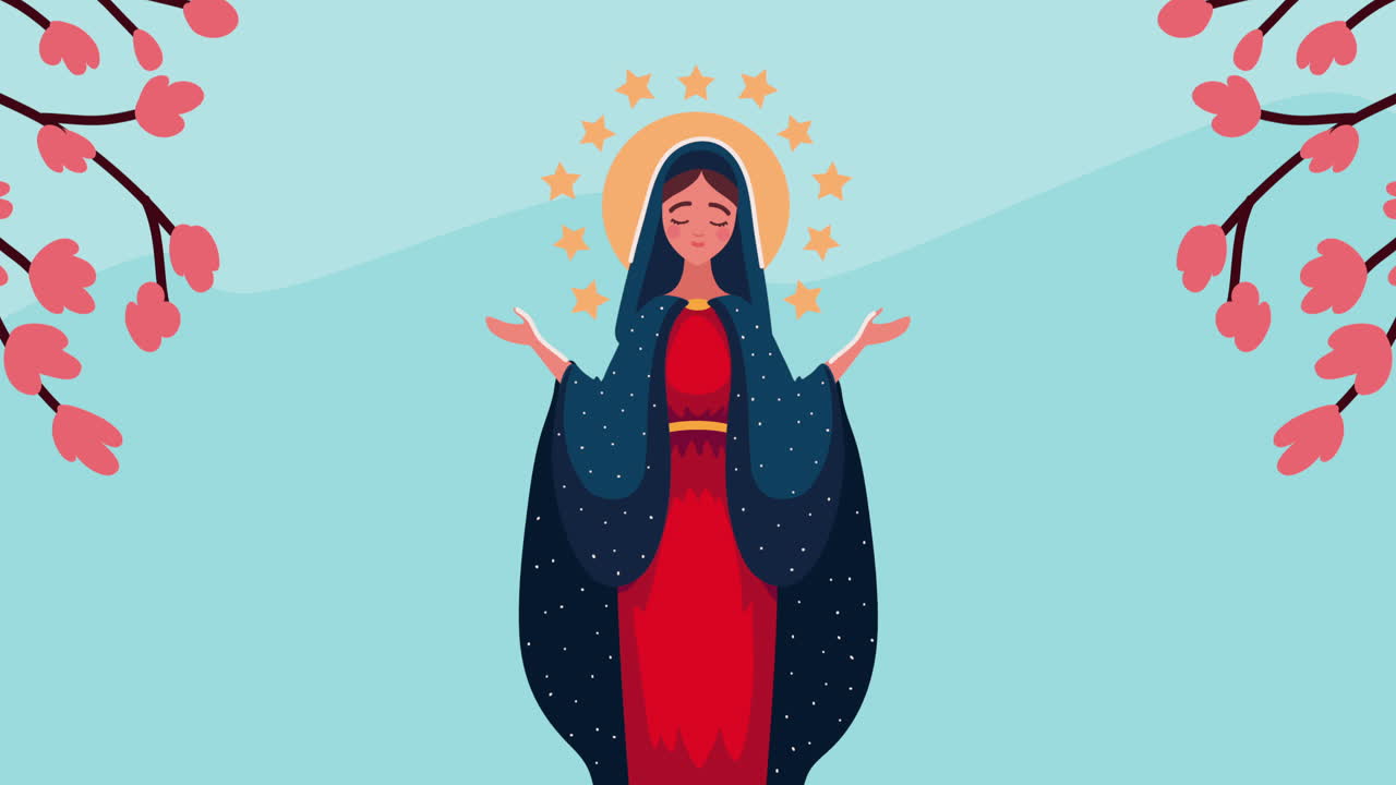 mary virgin with red suit animation