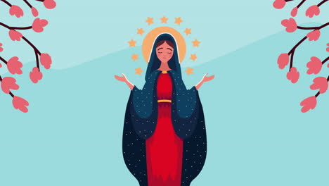 maría virgen con animación de traje rojo