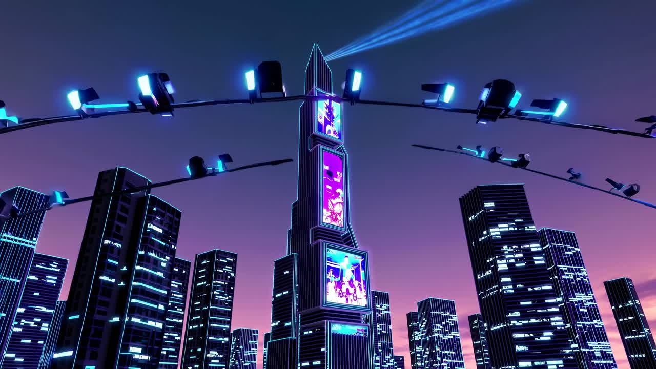 네온 사이버 크 도시 풍경