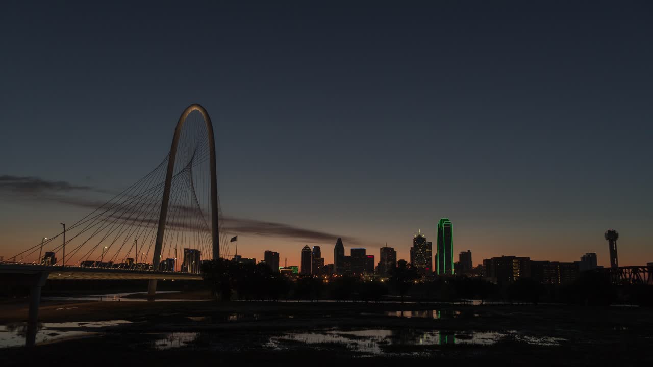 Dallas Skyline at Sunrise/Sunset with Margaret Hunt Hill Bridge