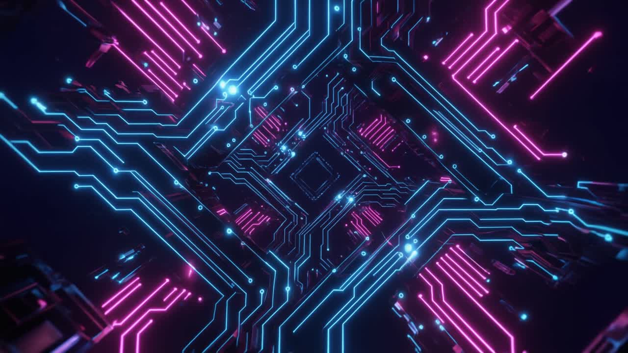 Seamless Loop of Abstract Digital Circuit Board Tunnel