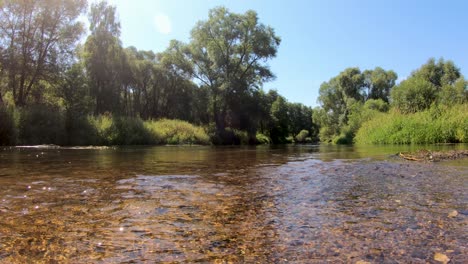 Tiro-Bloqueado-De-Un-Río-Checo-Con-Lecho-De-Arena-Y-Hermosa-Naturaleza-Alrededor