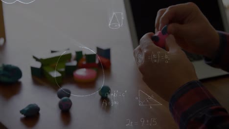 Animation-of-mathematical-drawings-and-equations-over-father-and-daughter-playing