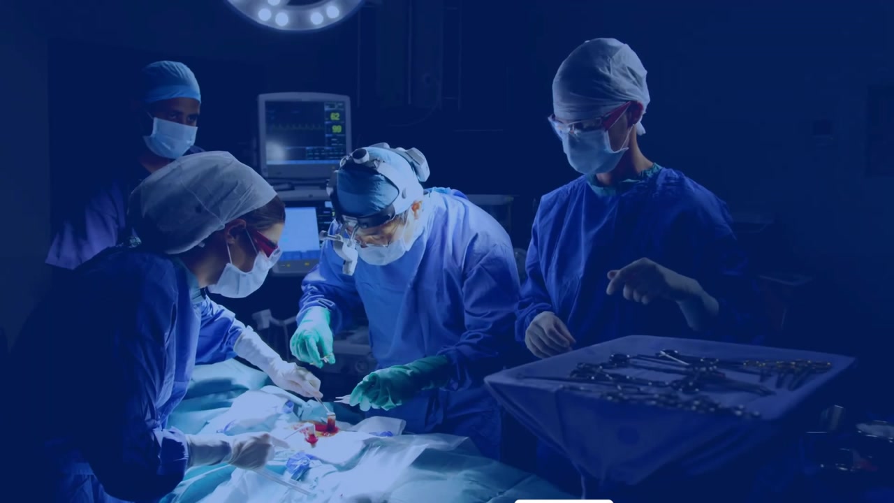 Surgical team making incision with social media badges swarming amid digital distraction in surgery