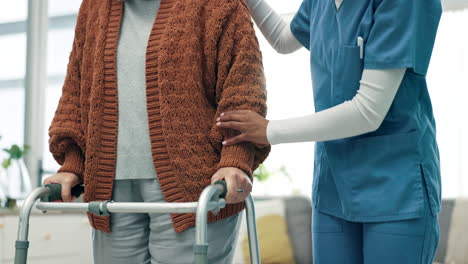 Nurse,-support-and-walking-with-senior-woman
