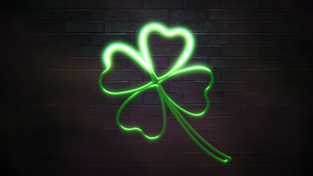 Big neon green shamrock on wall