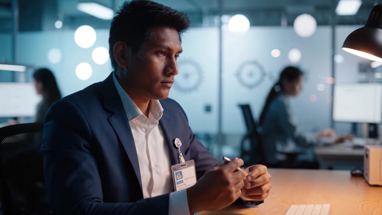 Focused Professional at Work: A Close-Up Look at a Dedicated Individual in an Office Setting, Engaged in Tasks with Intense Concentration and Commitment to Excellence