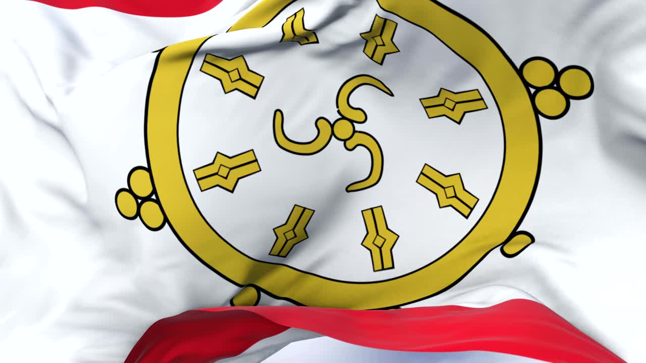 Sikkim flag waving at wind in slow in blue sky, loop