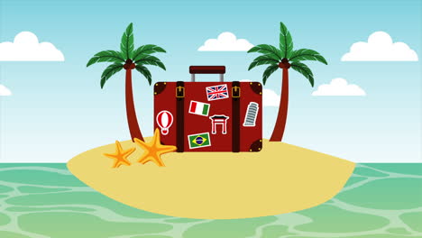 paisaje marítimo de playa con animación de maleta