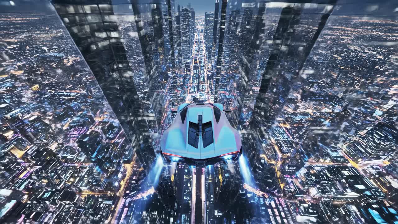 Flying Car in a Futuristic Cityscape