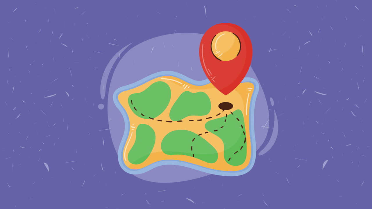 papel de mapa con animación de la ubicación del alfiler