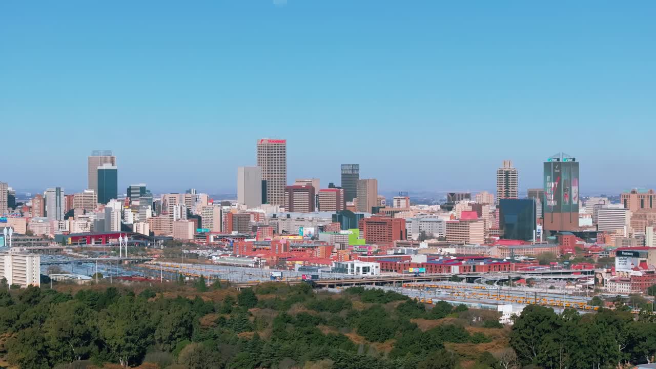 Johannesburg cbd, showcasing the city&#x27;s modern skyline and vibrant atmosphere, aerial view