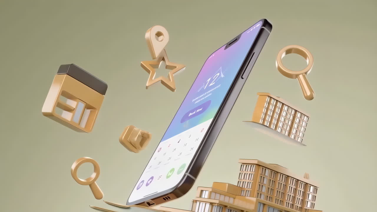 Smartphone with Calendar App Surrounded by Golden Travel and Navigation Icons