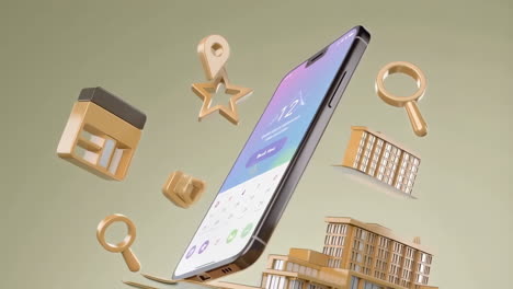 smartphone with calendar app surrounded by golden travel and navigation icons