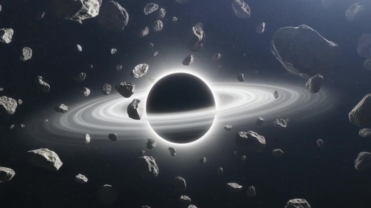 Buco Nero Circondato da un Campo di Asteroidi Nello Spazio Profondo