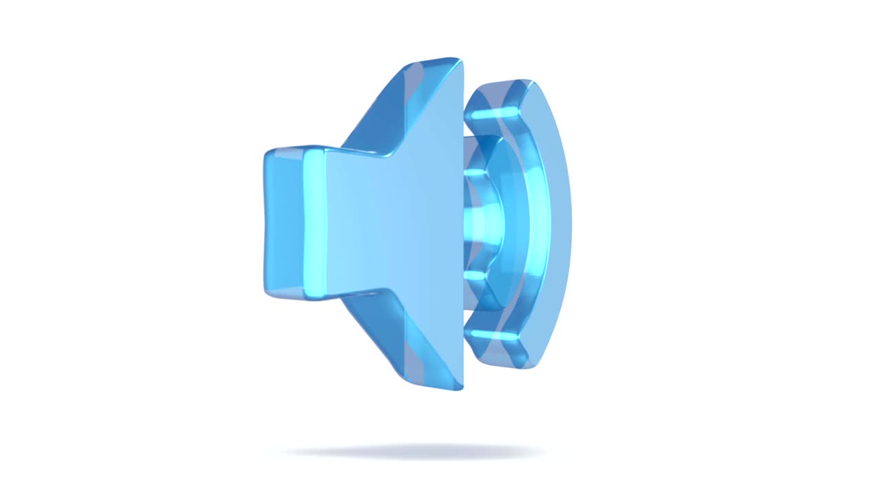 음향 아이콘은 유리로 만들어져 있으며, 알파 채널과 함께 반투명하게 회전하는 소리 아이콘은 하 배경에 분리 된 파란색 녹색입니다.