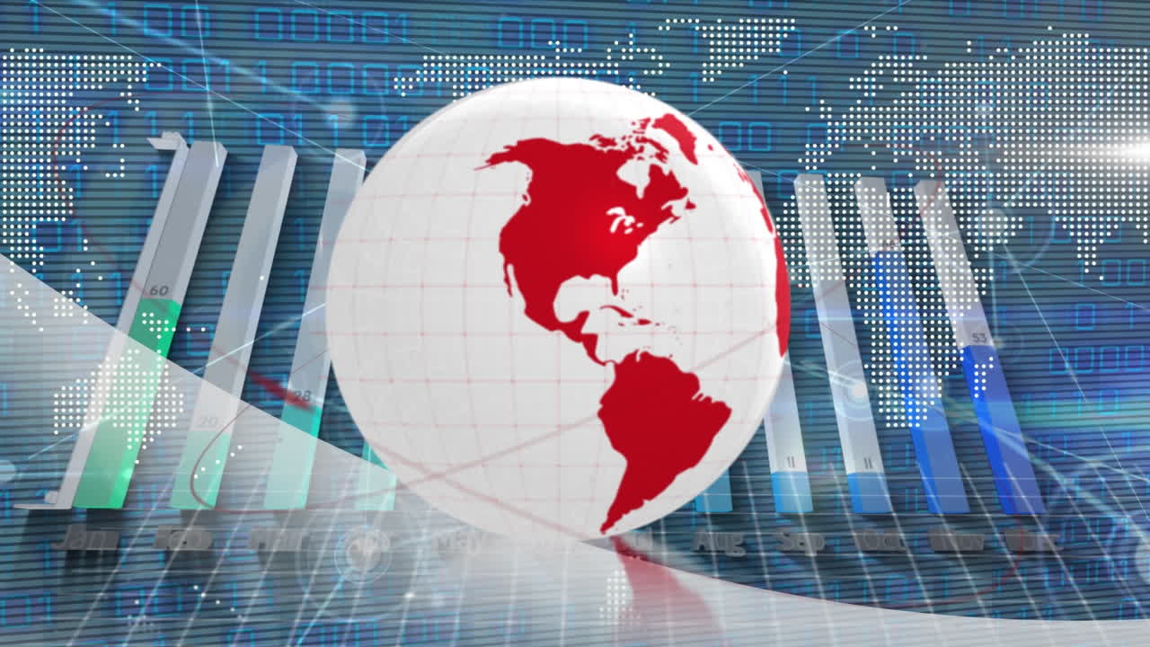 animación del globo, conexiones y procesamiento de datos a través de paneles solares.